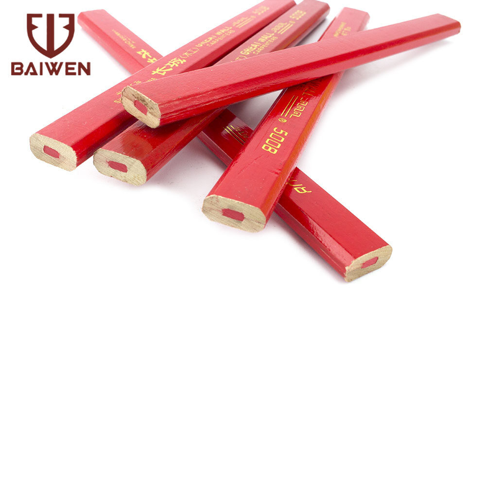 BAIWEN 10Pcs Flat Carpenters Pencils Red/Black Woodworking Construction Marking Tool