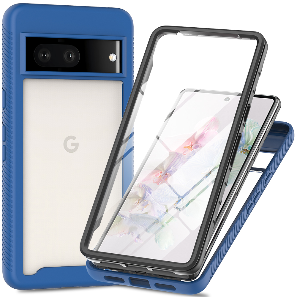 For Google Pixel 8 Pro Pixel 7 Pro Pixel 6 7A Case, Full Body Rugged Case with Built-in Touch Sensitive Anti-Scratch Screen Film Protector, Soft TPU Bumper Case Hybrid Gradient Transparent Soft TPU Clear Skin Cover