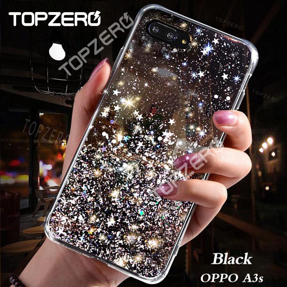 TOPZERO Luxury Bling Star Phone Cases For OPPO A3S Soft Silicone Glitter Cover Case Coque