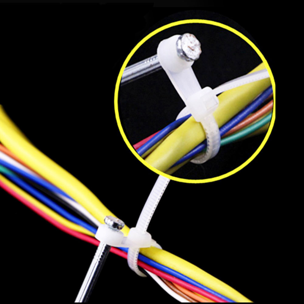 100Pcs 4x150mm/4x200mm Nylon Cable Zip Ties With Screw Hole Mount Self Locking Loop Wrap Bundle Ties Straps
