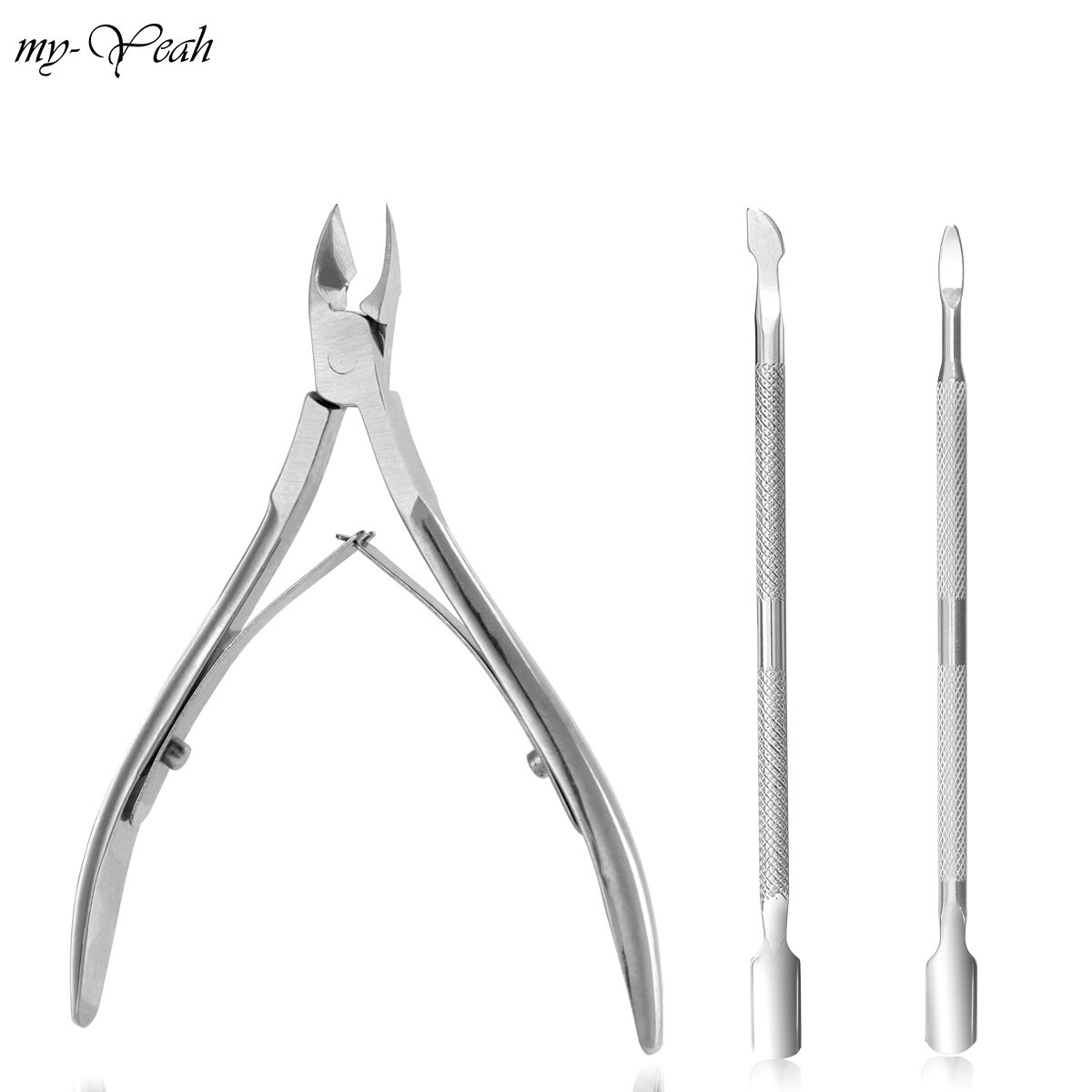 myyeah 3Pcs Nail Art Silver Stainless Steel Dirt Cleaning Cuticle Pusher Dead Skin Remove Clipper Trimmer Scissor Manicure Tool