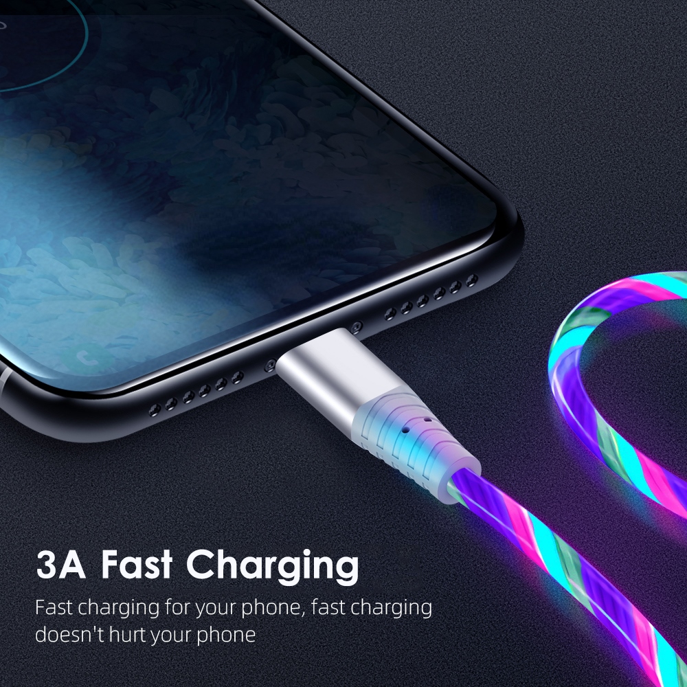 2022new luminous usb cable 1/2m 3a fast charging charger glow usb wire cord data cable for iphone 13 12 11 pro max x xr xs 8 7 6