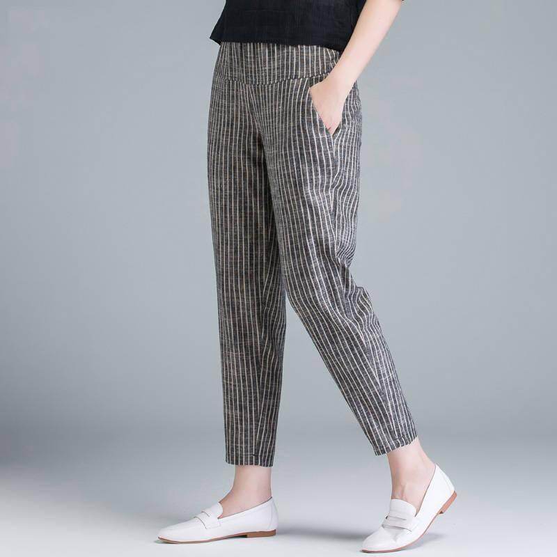 Autumn new vertical striped cotton pants women loose Harlan pants leisure radish pants