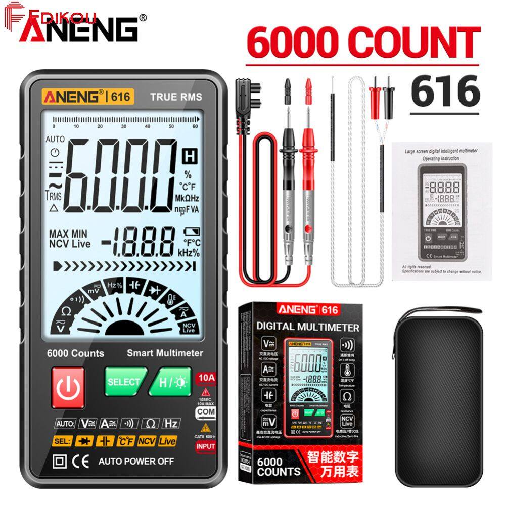 Fdikou ANENG 616 Large Screen Backlight Digital Multimeter 6000 Counts Ultra Thin Intelligent AC DC Voltage Current Multímetro TestTool