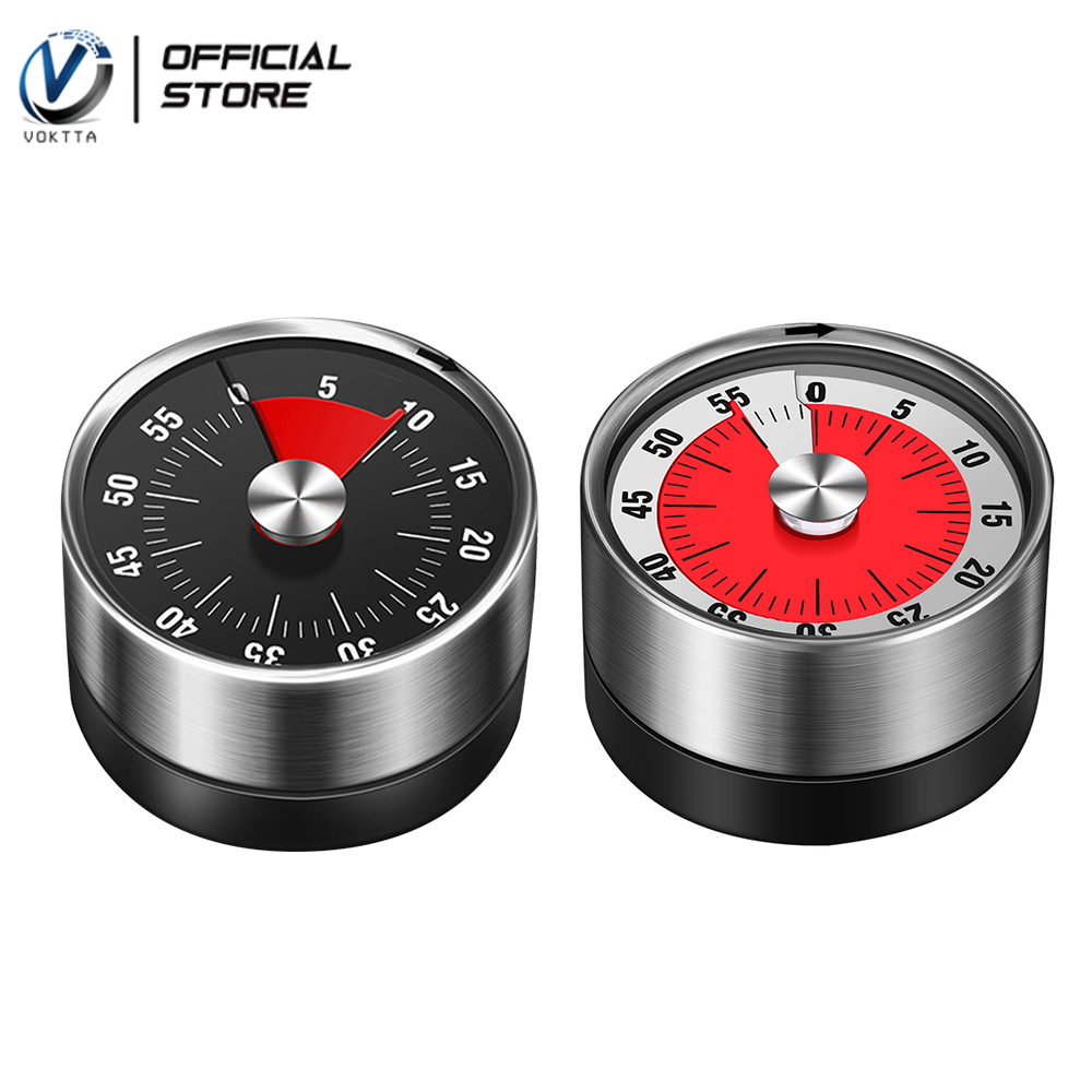VOKTTA Mechanical Countdown Timer Kitchen Tool Stainless Steel Round Shape Magnetic Timers 60 Minutes Timer Alarm Time Reminders