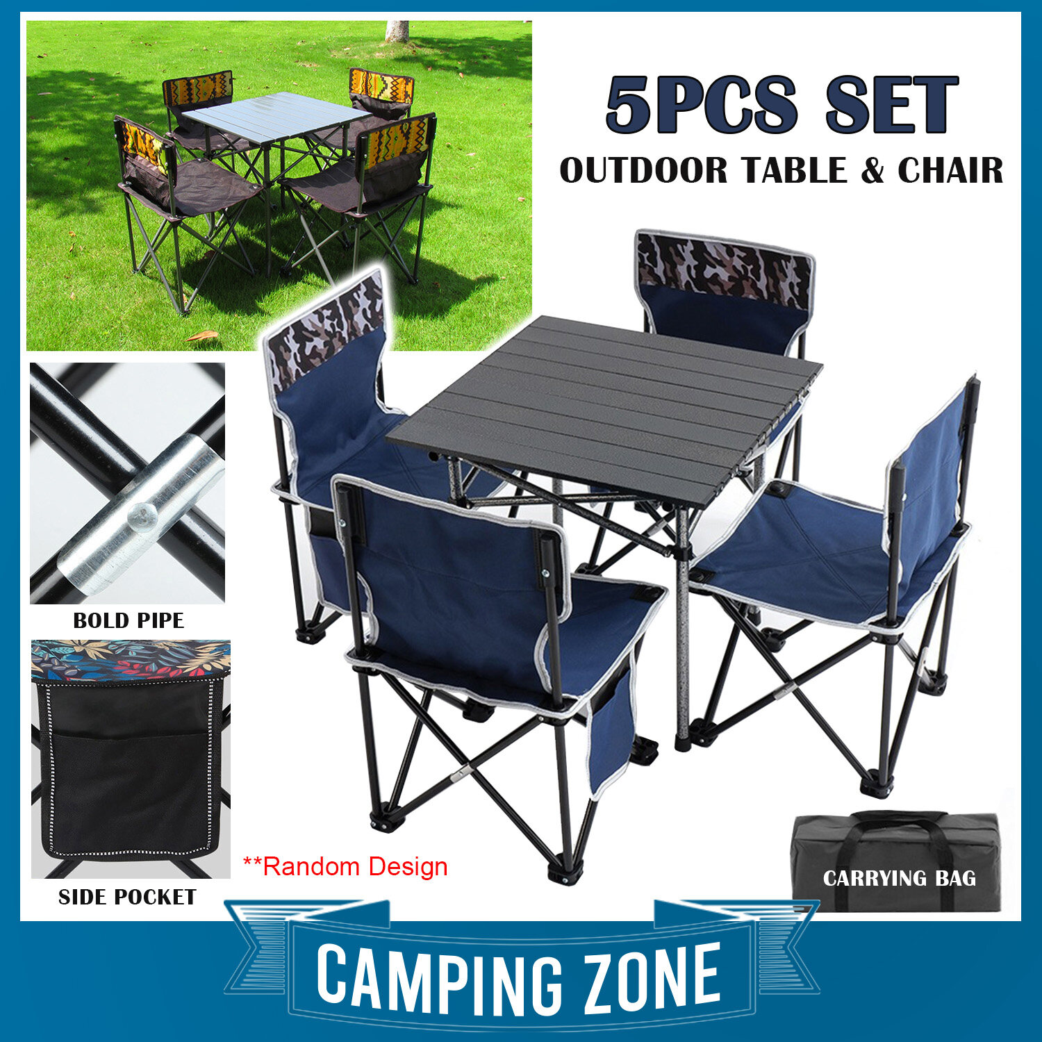 Camping Table And Chairs Portable Folding Set With Carry Bag Outdoor Picnic Ge 