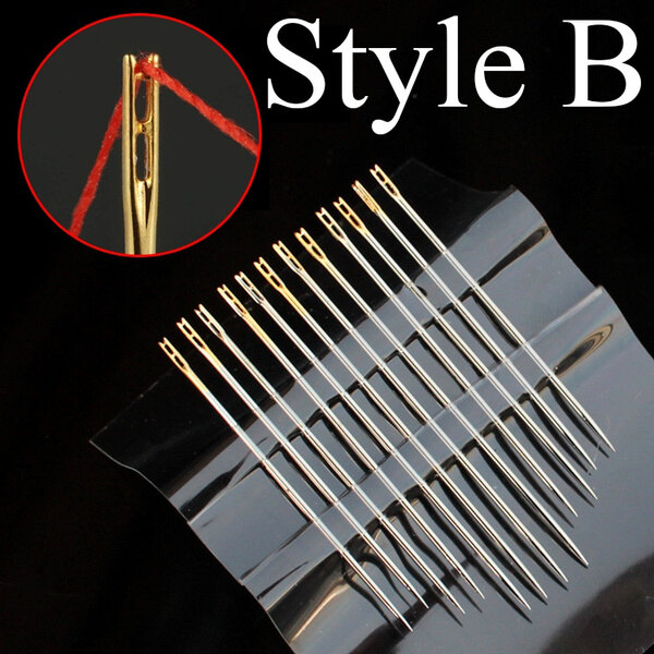 12Pcs Stainless Steel Self Threading Needles Hand Sewing Needles Home Household Tools