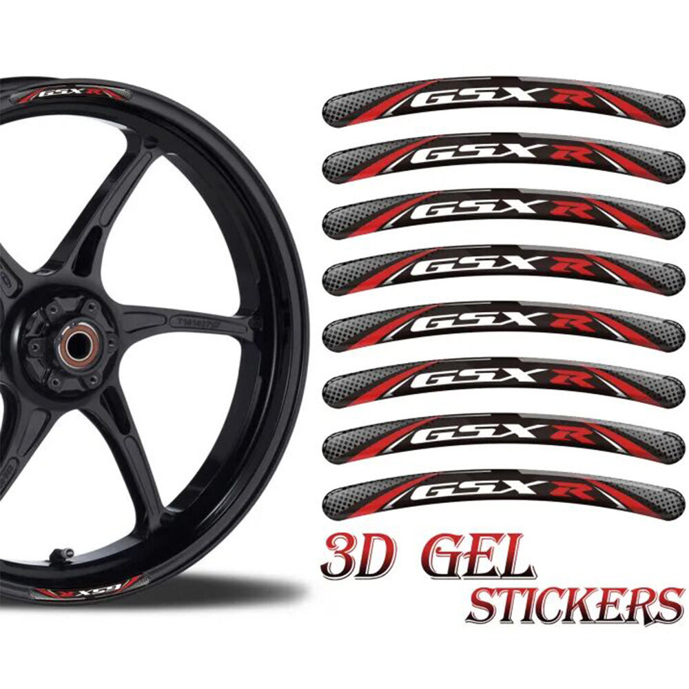 8PCS/Set 3D Gel Motorcycle Rim Sticker 14 15 16 17 18 19 20 21 Inch Wheel Decorative Sticker For YAMAHA HONDA SUZUKI KAWASKAI DUCATI BMW Benelli KTM Vespa(in Stock）