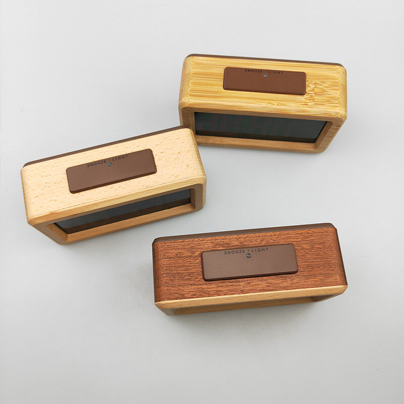 Solid wood] creative electronic clock simple solid wood alarm clock fashion electronic gift smart clock