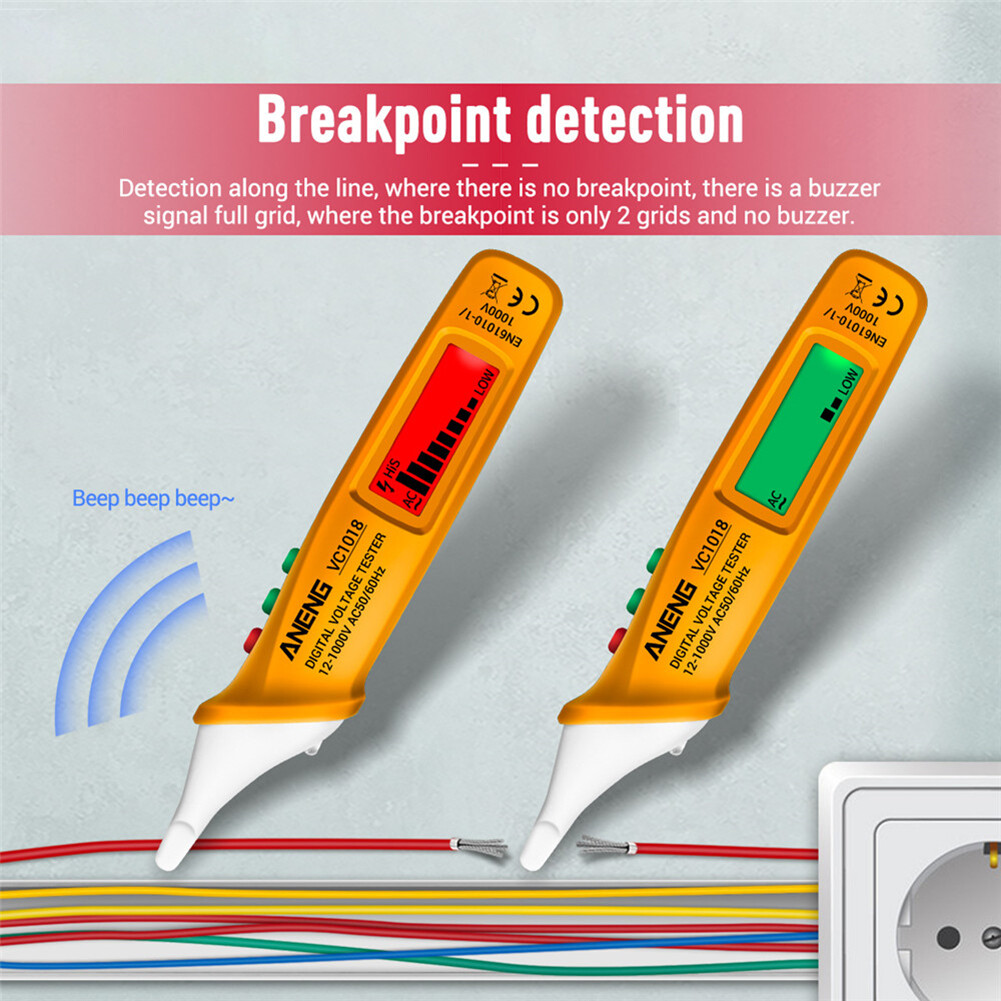Non-contact Digital Intelligent AC Voltage Meter 12V-1000V Voltmeter Buzzer Detector Backlit Screen