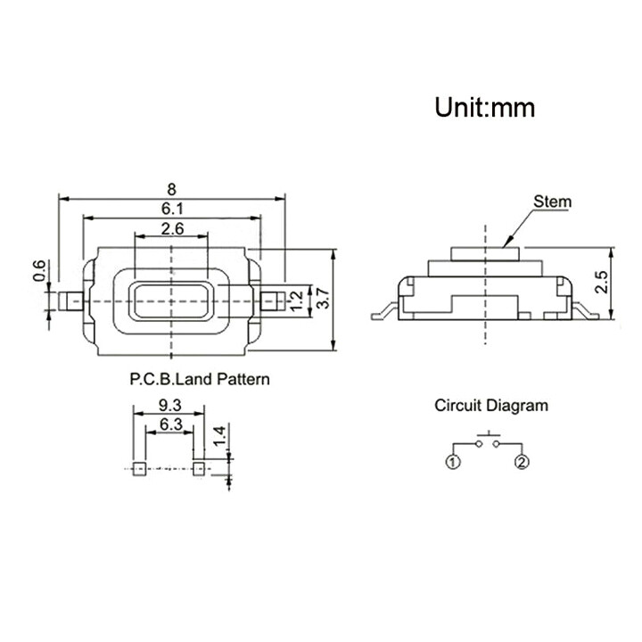 Combo 10 Nút Nhấn Dán 2 Chân 3x6x2.5mm