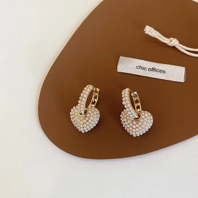 Temperament Women Trendy Girls Fashion Jewelry Two-wear Earrings Pearl Hoop Earrings Love Heart Geometric
