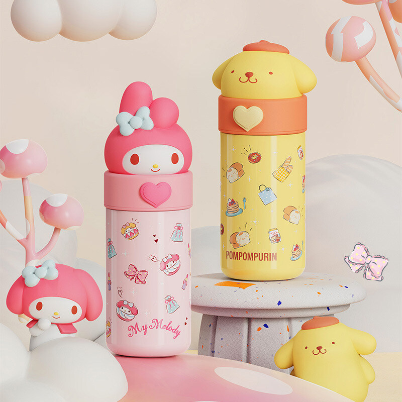 Trotinic✨Hàng sẵn có✨350ml Sanrio 316 Bình giữ nhiệt bằng thép không gỉ cốc dễ thương kuromi Melody cinnamorol chai nước có búp bê cầm tay Quà Tặng chống Thảm trượt cho trẻ em