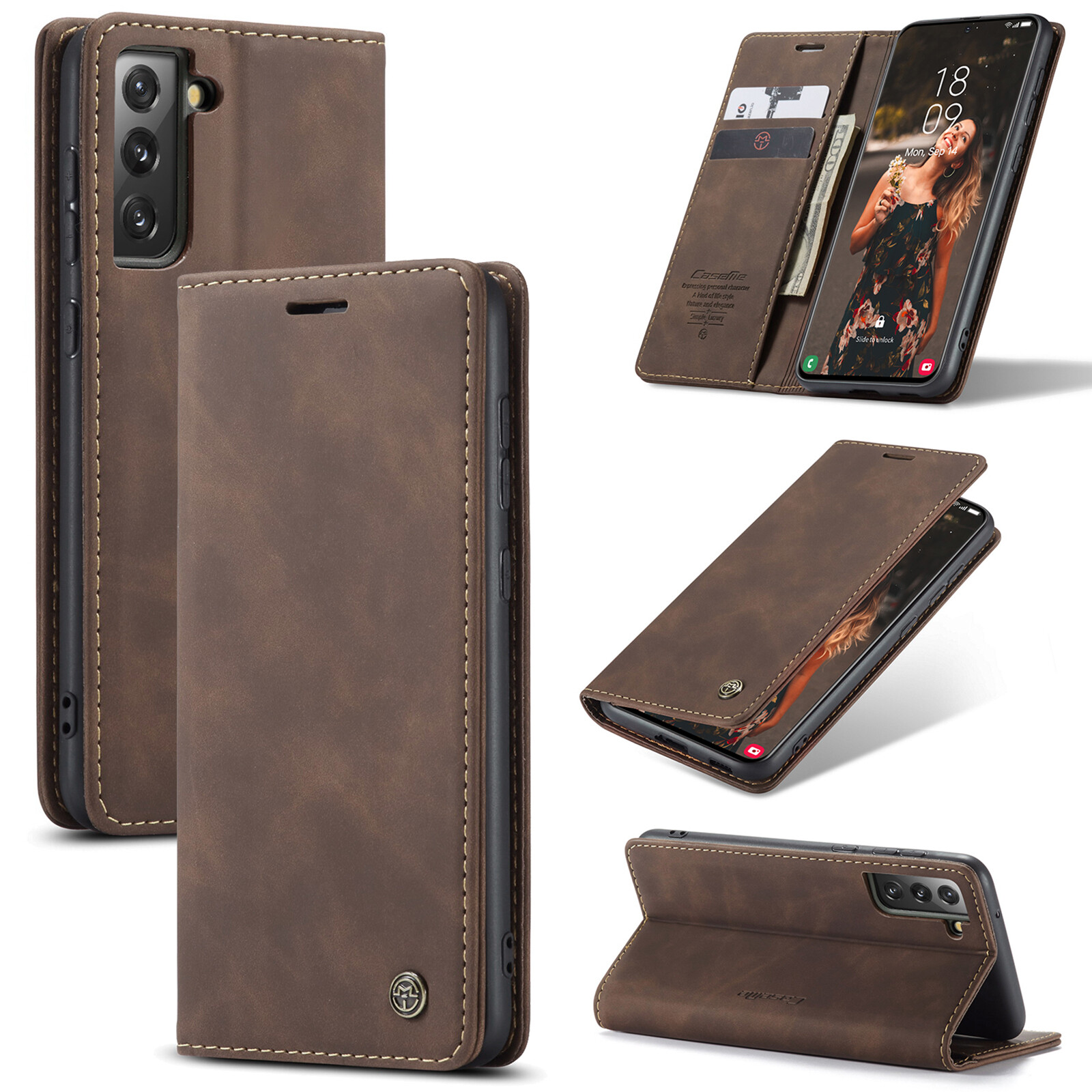 CASEME For Samsung Galaxy S21/S20 FE /S21/S20 Ultra /S21/S20 /S10/S9/S8 Plus /S10E S10 5G S10 Lite /S7 Edge Phone case Auto-absorbed Flip Leather Wallet Cover With Phone Holder