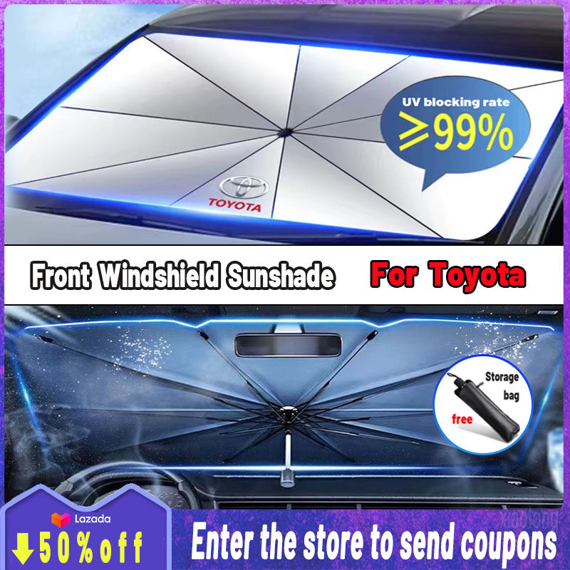 High quality Car Shade Umbrella Foldable Car Sunshade UV Protection Curtain Front Windshield Sunshade Sun Protection insulation Dedicated car Portable Car Accessories For Toyota raize Vios Fortuner Innova Corolla Altis Hiace Avanza Land Cruiser Hilux Camr