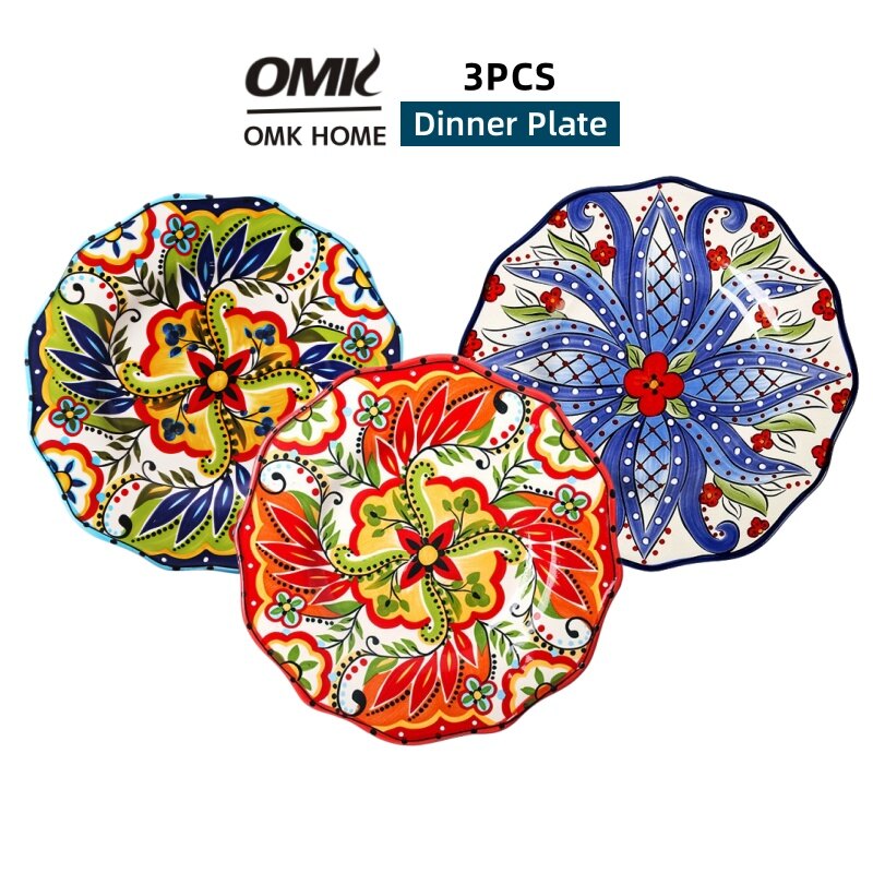 Bộ đồ ăn đĩa ăn tối gốm sơn tay phong cách bohemian omk