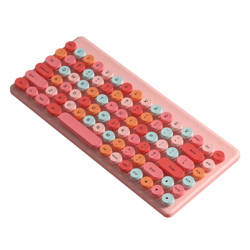 MD Bàn phím không dây và Combo Chuột, Bàn phím không dây kiểu máy đánh chữ hoài cổ với Vòng Keycaps, 2.4GHz kích thước đầy đủ USB dễ thương bàn phím không dây chuột cho máy tính, máy tính để bàn, máy tính xách tay và máy tính