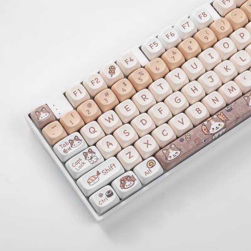 Cute Meow Cat Keycap Japanese cuisine Cat Key cap 142 keys MOA Profile PBT Sublimation Keycaps For Cherry MX Switch DIY Customized mechanical keyboard RK IKB