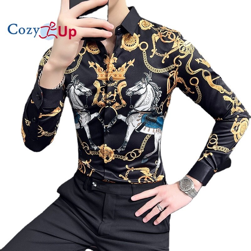 Cozy Up Áo Sơ Mi Dài Tay Vải Batik Polyester Phong Cách Anh Quốc Dáng Ôm Cho Nam