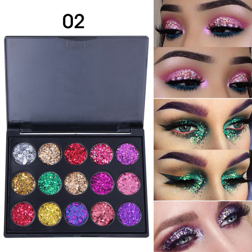CmaaDu 15 Colors Shimmer Glitter Eyeshadow Palette Shiny Pigment Sequin Long Lasting Eyes Make Up