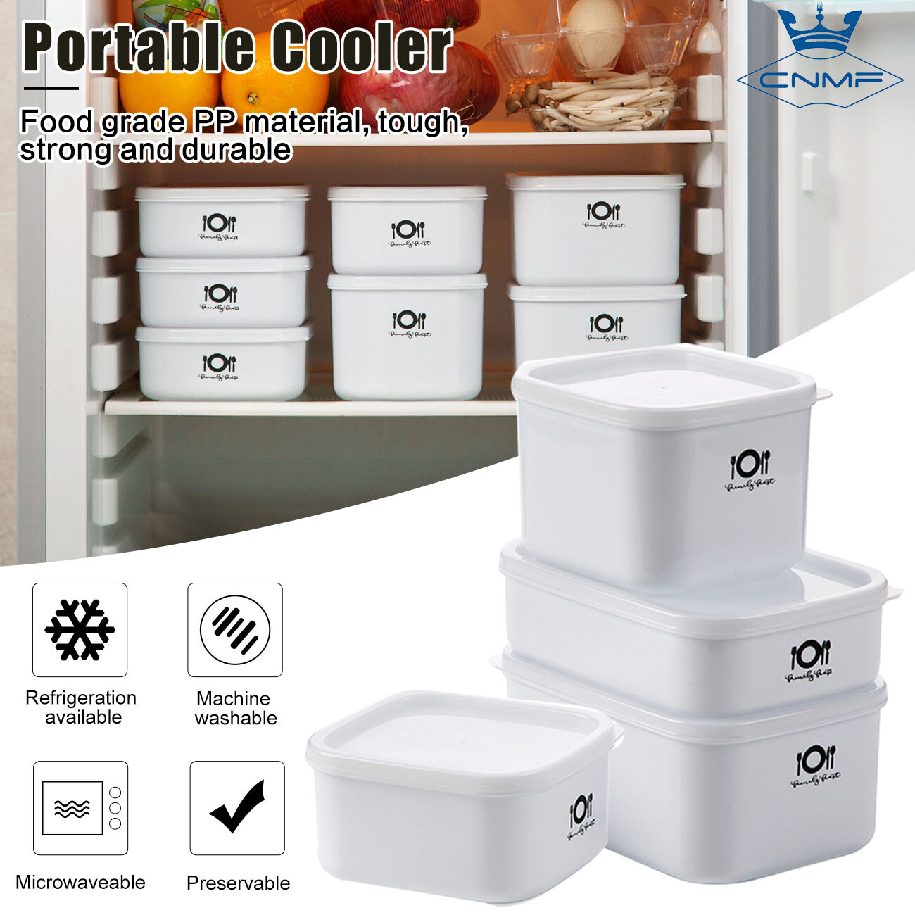 CNMF Plastic Refrigerator Fruit Crisper Microwaveable Bento Box Rectangular Lunch Box Food Storage Box