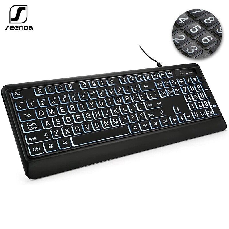 SeenDa Large Print Backlit Keyboard USB Wired Computer Keyboard Full