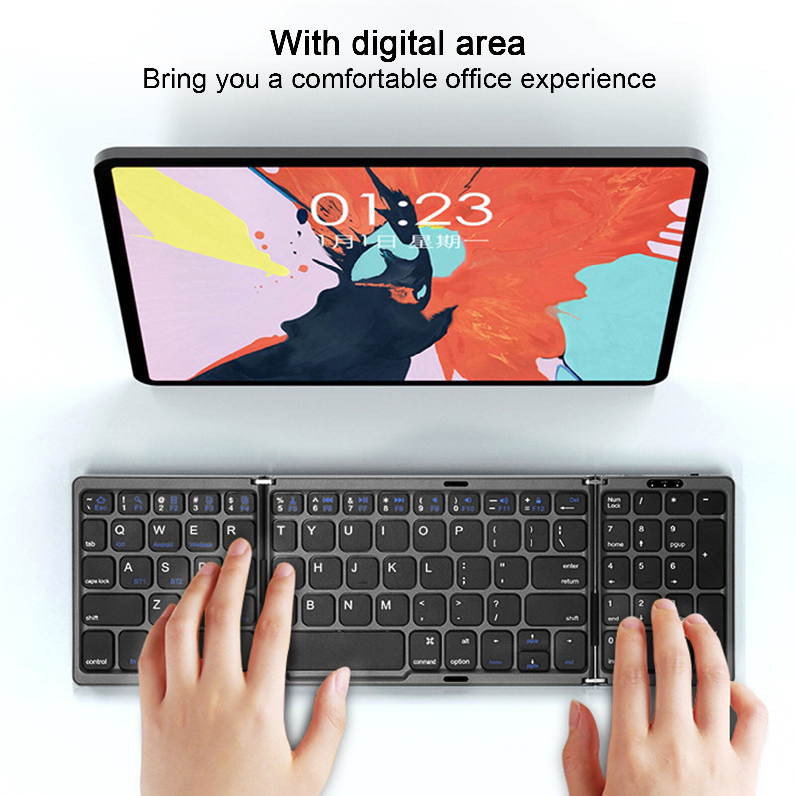 Large Storage B088 Foldable Keyboard Ergonomic Rechargeable Three Folding Long Battery Life with Number Pad Typing 81 Keys Laptop Tablet Bluetooth-compatible Wireless Keypad for iOS/for Android/for Windows Durable Bluetooth-compatible Keyboard