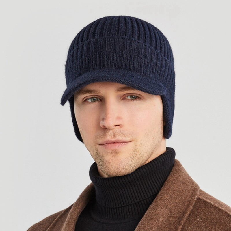 Lijing Người Đàn Ông Của Len Tổng Hợp Visor Brim Beanie Với Hóa Đơn Đan Mũ Bóng Chày Mũ Trùm Đầu Mùa Đông