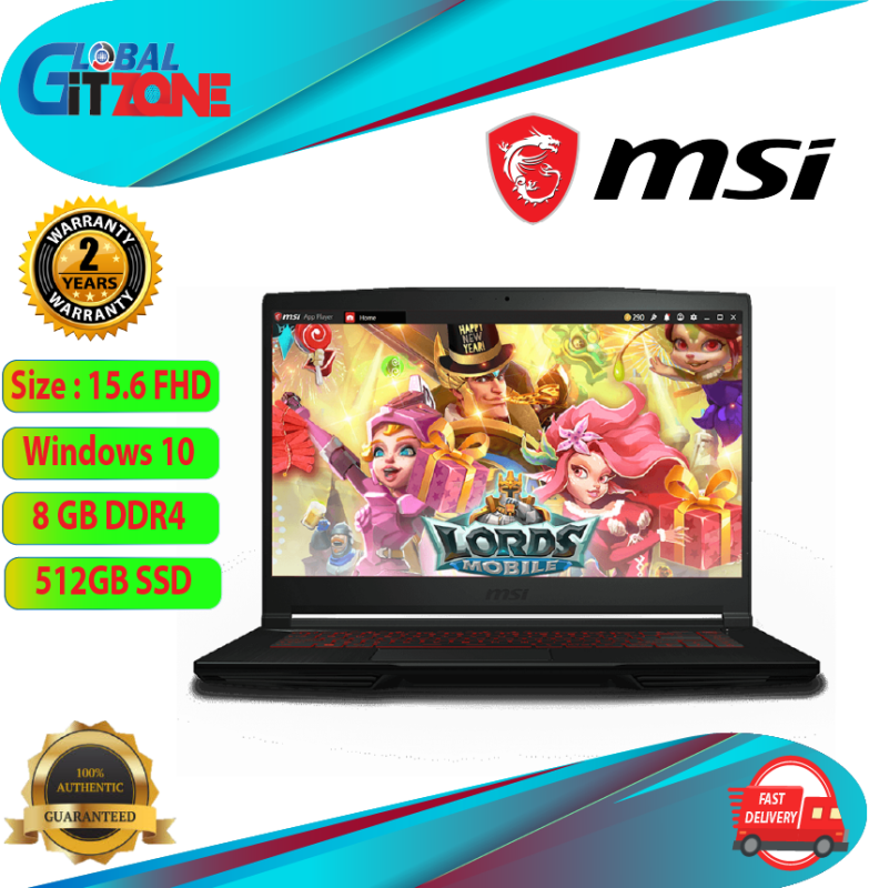 MSI THIN GF63 9SCXR-603 15.6 FHD IPS Gaming Laptop Black ( I7-9750H, 8GB, 512GB SSD, GTX 1650 4GB Max-Q, W10 ) Malaysia