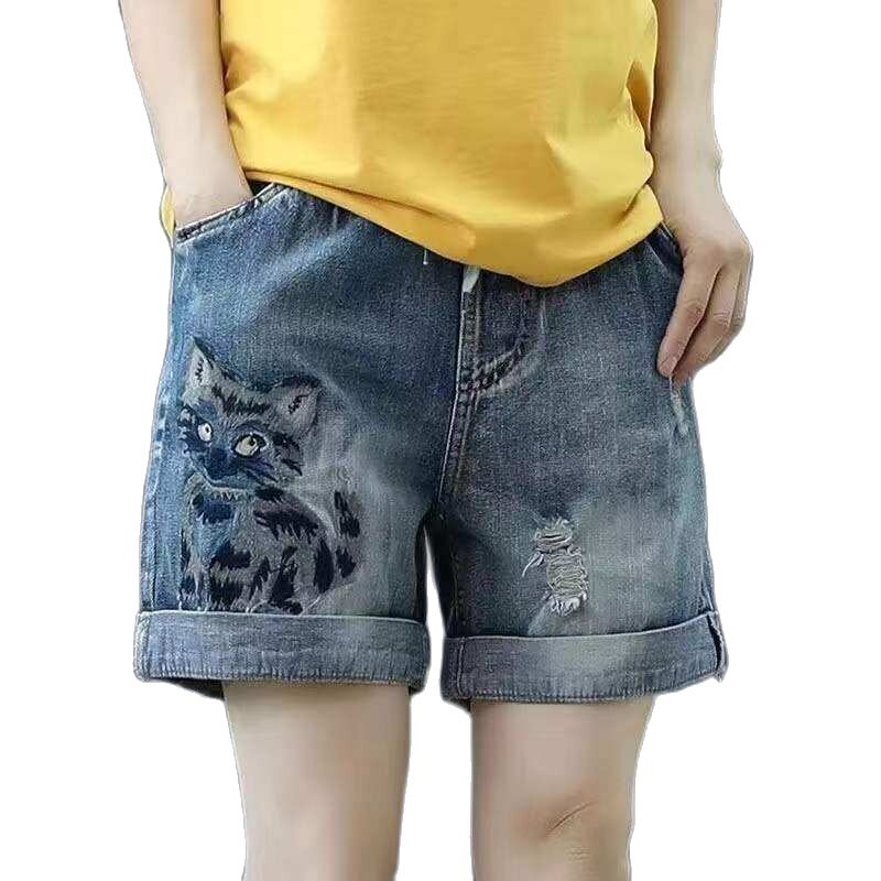 ASSWS Store Retro Elastic Waist Ripped Denim Shorts Female Summer New Style Animal Embroidery Straight Casual Curling Pants | Lazada ASSWS Store Retro Elastic Waist Ripped Denim Shorts Female Summer New Style Animal Embroidery Straight Casual Curling Pants | Lazada