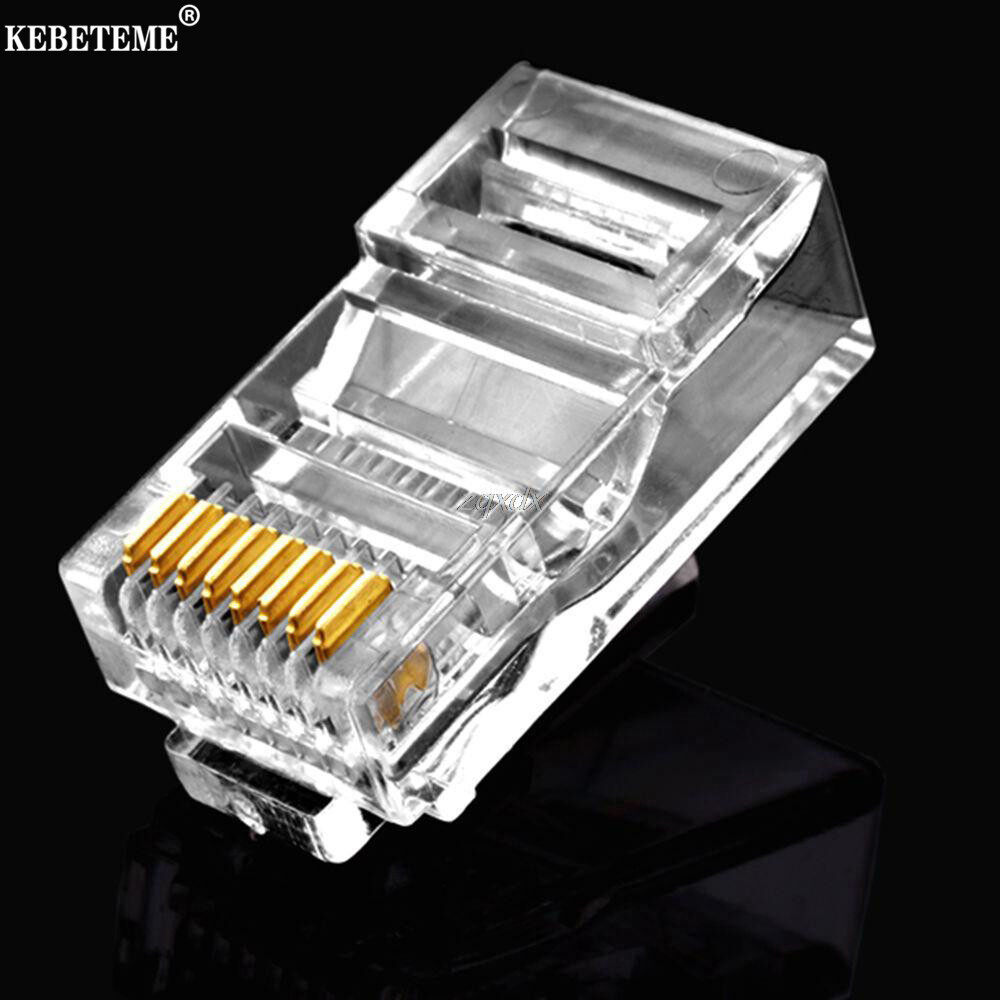 KEBETEME 100PCS RJ45 RJ-45 CAT5 CAT5E Modular Cable  Ethernet Connector Gold Plated Module Plug Network Connector Crystal Head Plug 8P8C Cable