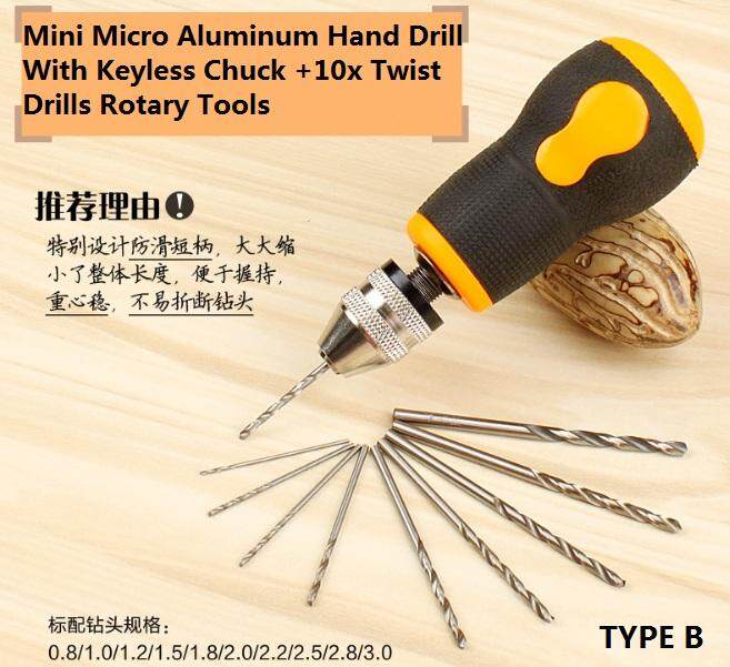 Twist Drills Rotary Mini Micro Aluminum Hand Drill Tools With Keyless Chuck 8C