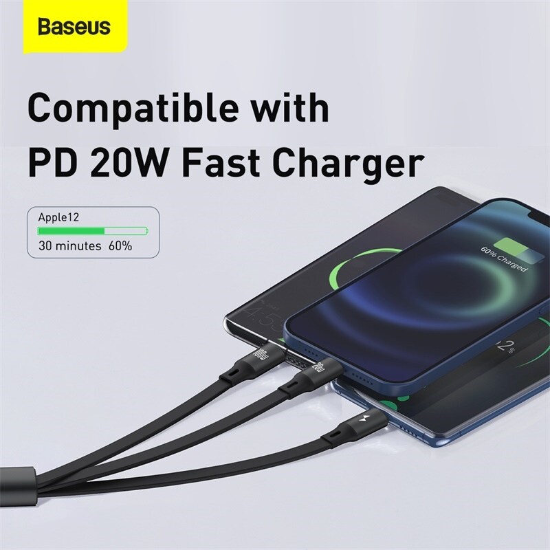 {hot} Baseus 100W 3 in 1 USB C Cable for iPhone 12 13 Charger Micro USB Type C Fast Charge for Macbook Samsung Xiaomi Retractable Cord