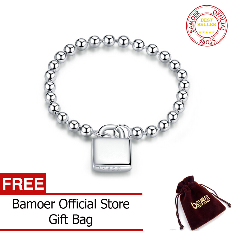 BAMOER Silver Heart Lock Ring 100% 925 Sterling Silver Special Chain Finger Ring Gift for Girl Statement Jewelry SCR703