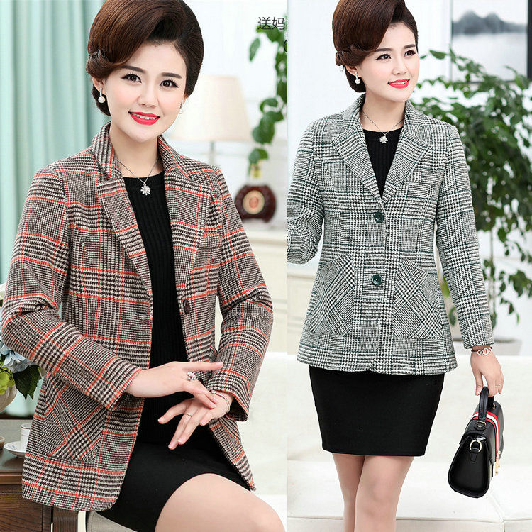 Áo Khoác Len Mỏng Cỡ Lớn Mùa Xuân Và Mùa Thu Cho Nữ Áo Khoác Ngắn Phong Cách Phương Tây Tuổi Trung Niên