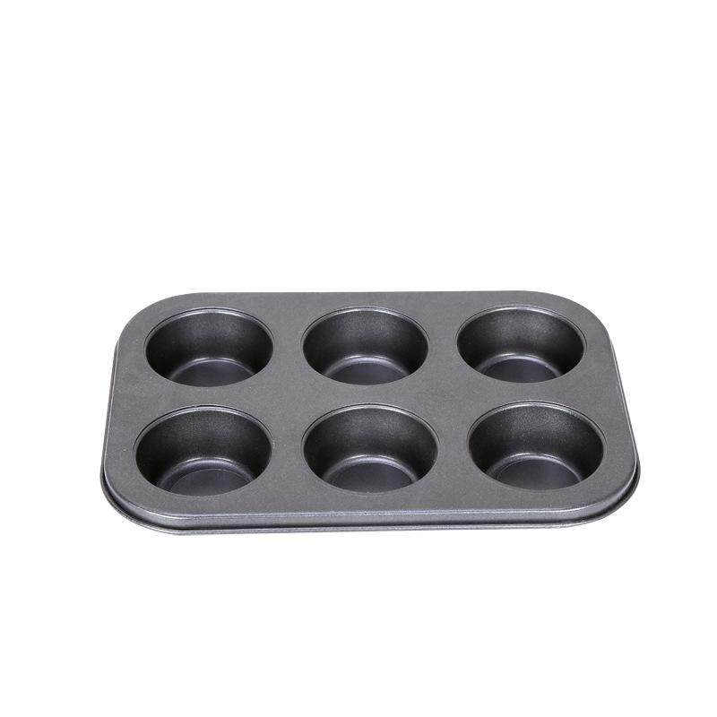 6 เค้กแม่พิมพ์วงกลมวัสดุเหล็กคาร์บอน Non Stick Nom ปลอดสารพิษ Baking ถาดอาหารเช้าขนมปังมินิแฮมเบอร์เกอร์คัพเค้กมัฟฟินสีดำ By Miffy Li.