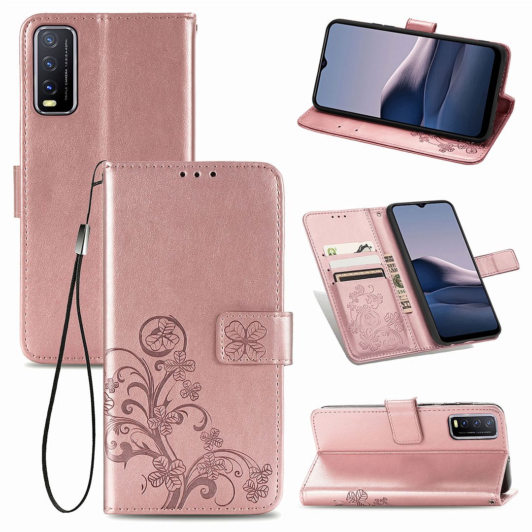 2022 new design For vivo Y20 / vivo Y20i (6.51 ) Case, Clover Embossing Solid color Phone Casing Flip Advanced Business PU Leather Cover Stand Support Bracket Succinct Wallet - Image 3