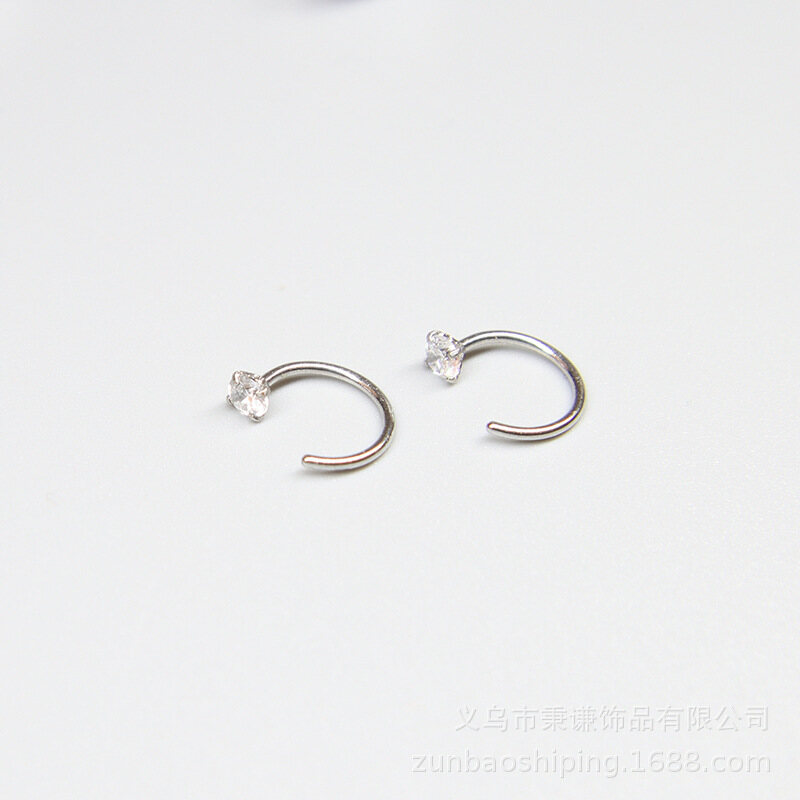 Stud Earrings Women's Four-claw Zircon Ear Bone Ring Ear Bone Stud Earrings Sleep Without Picking Simple A HELLO GIRL