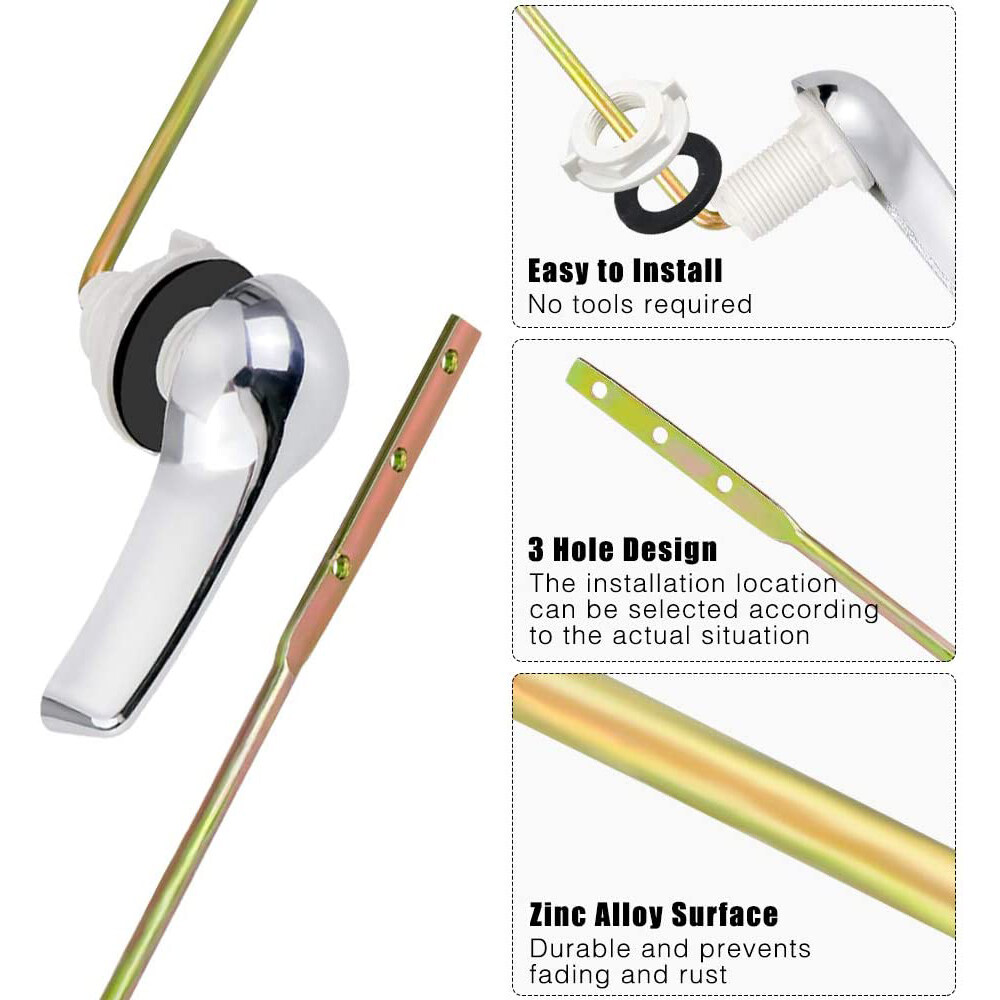 Toilet Tank Repair Kit Include Chrome Flush Lever Handle Bolts and Steel Flapper Chains for Most