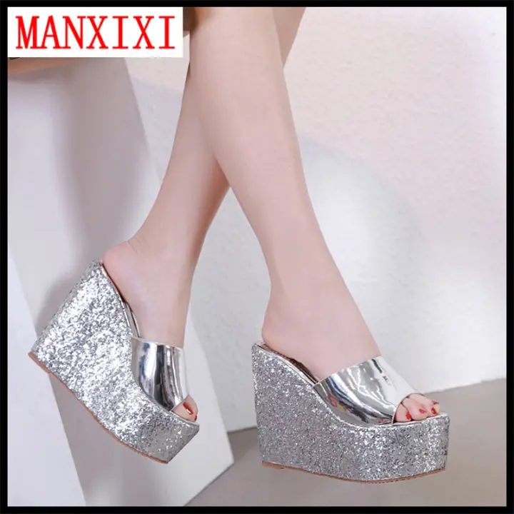 silver wedge mules