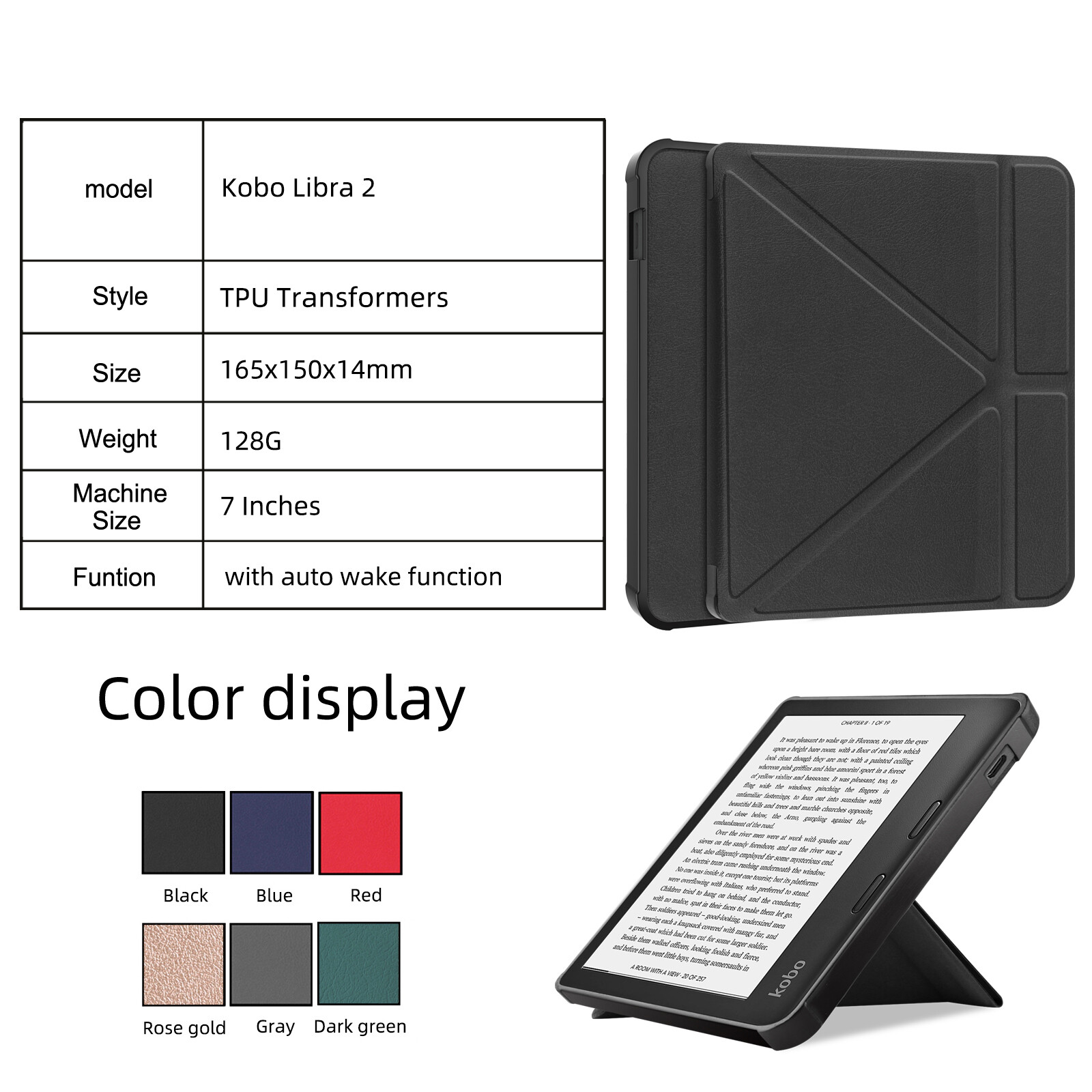 Ốp Cho Amazon Kobo Libra 2 (2021) 7.0 "Máy Đọc Sách Điện Tử Ốp Lưng Bảo Vệ Da Dạng Lật Giá Đỡ Máy Biến Áp TPU Màu Trơn Thời Trang