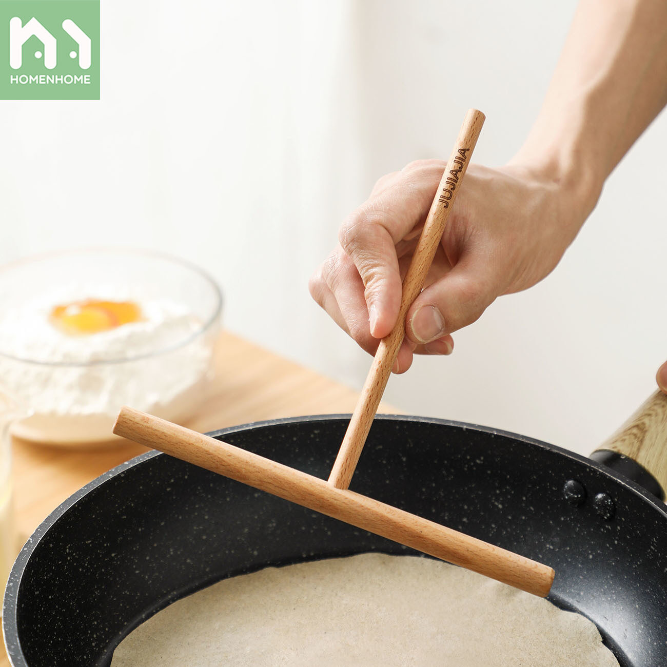 Homenhome Pancake Making Kitchen Tool Household Cake Baking Tools Beech Pancake Egg Cakes Scraper Baking Accessories