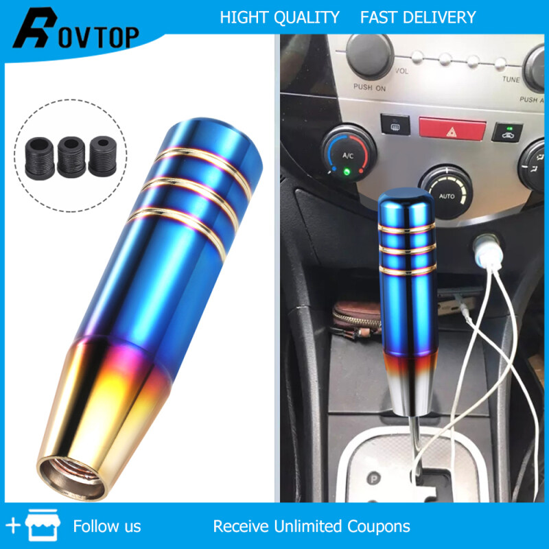 Rovtop Núm Cần Số Đa Năng Đầu Cần Gạt Sang Số Bằng Nhôm Màu Xanh Dương Cháy Cô Dâu 13CM Cho Xe Ô Tô Xe Tải