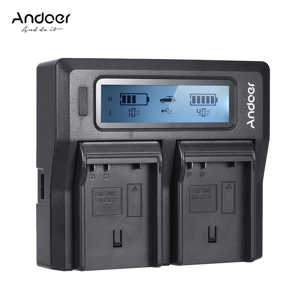 Andoer EN-EL15 Saluran Ganda Digital Kamera Bat-Charger Tery Layar LCD untuk N-Ikon D500 D610 D7000 D7100 D750 D800 D810 D7200 dengan DC Pengisi Daya Mobil