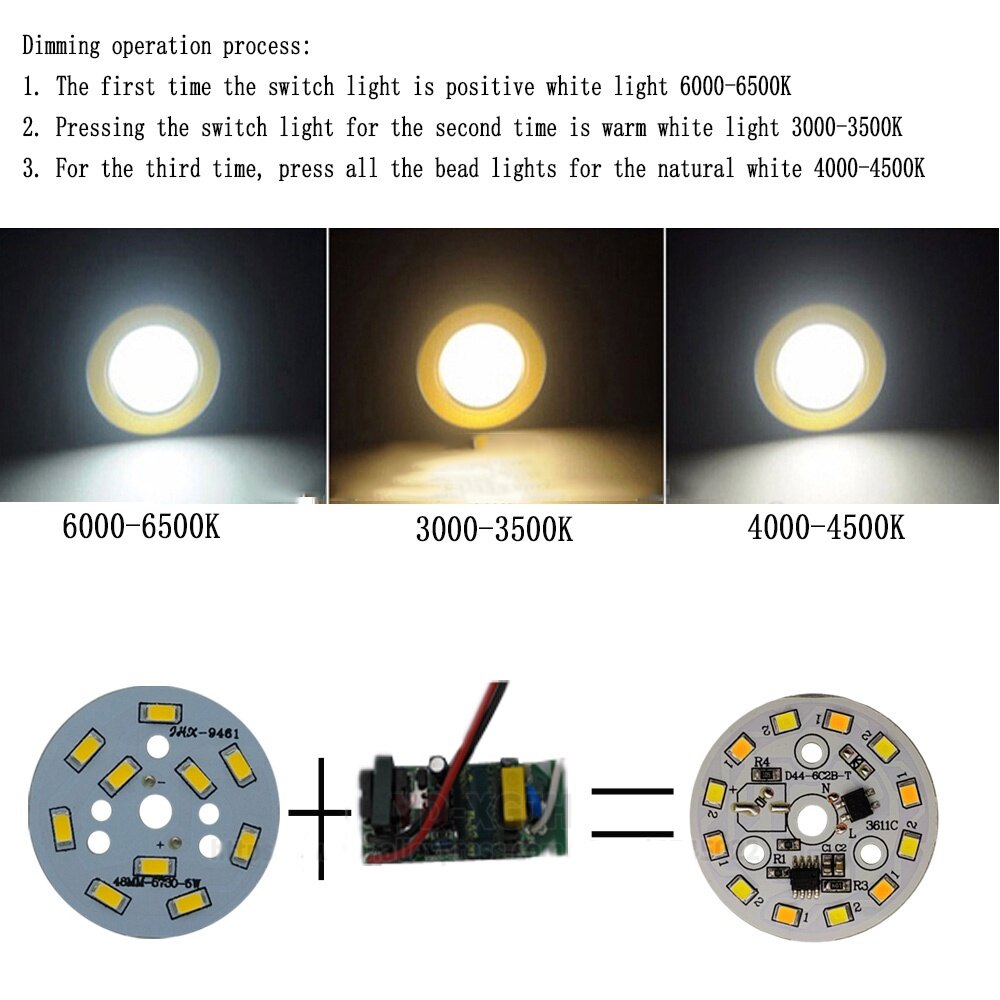 Hai màu Driverless AC220V-240V ba màu LED PCB với tích hợp IC nguồn ánh sáng ba màu sắc cho 5W 7W 9W bóng đèn cho Downlight Trần thay thế với 30cm dây
