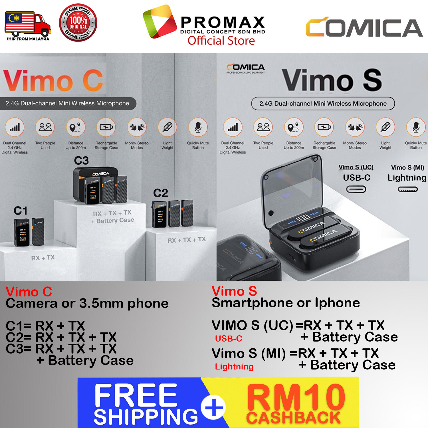 Comica Vimo C Vimo S wireless microphone for camera 3.5mmm smartphone ...