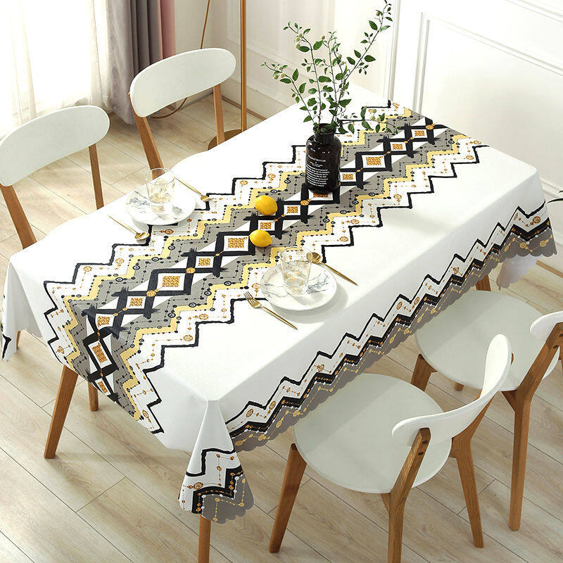 Lovehome Exquisite Print PVC Tablecloth 2 4 6 8-Seater Rectangular Dining Table Cloth Waterproof Hotproof Table Cover