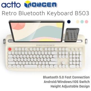 ACTTO Keyboard,Bàn Phím ACTTO B503, Bàn Phím Máy Đánh Chữ Retro Bluetooth 5.0 Không Dây Có Chân Đế Tích Hợp Cho Điện Thoại, Máy Tính Bảng Hỗ Trợ Android Windows IOS, thumbnail