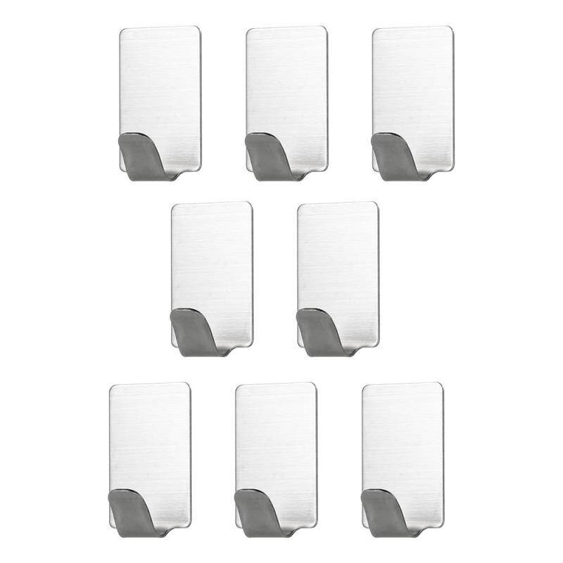 8pcs Adhesive Hook Stainless Steel Adhesive Hooks Strong Wall Hanger Waterproof Shower Towel Robe Loofah Rack Holder Wall Coat Keys Bags Sticky Hooks 8 Packs Hooks with Stickers for Kitchen Bathroom Office Sitting Room