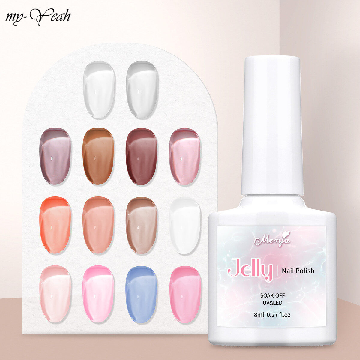 myyeah 8ML Jelly Nail Gel Polish Ice Translucent Nude Màu hồng để làm móng